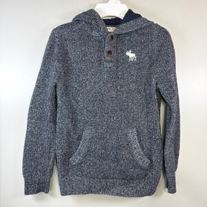 Abercrombie Sweater Boy's 10 Blue Knit Hooded Long Sleeve Preppy School Timeless